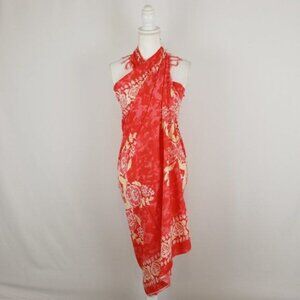 Unbranded Women's One Size Orange White Tropical Floral Fringed Sarong